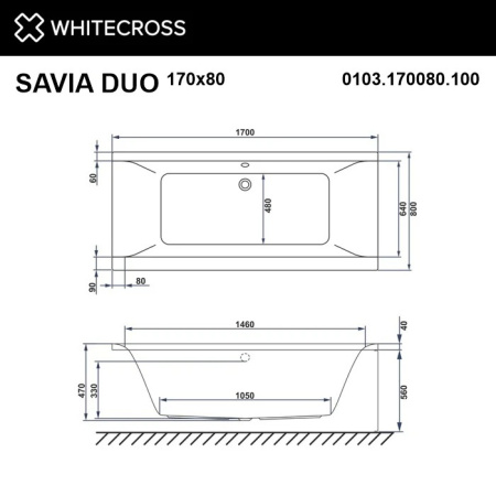 Ванна гидромассажная акриловая WHITECROSS Savia Duo "NANO" 0103.170080.100.NANO.GL 170х80 белая глянецевая/золото