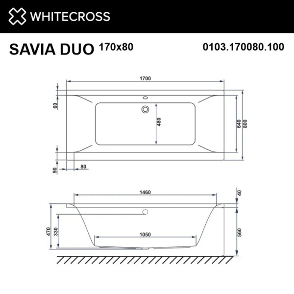 Ванна гидромассажная акриловая WHITECROSS Savia Duo "NANO" 0103.170080.100.NANO.GL 170х80 белая глянецевая/золото
