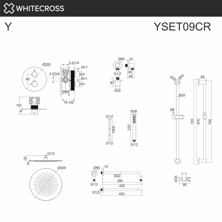 Душевой комплект с термостатом и тропическим душем WHITECROSS Y YSET09CR хром