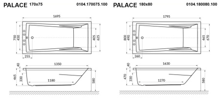 Акриловая ванна WHITECROSS Palace "LINE" 0104.180080.100.LINE.BR 180х80 белая глянцевая/бронза