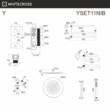Душевой комплект с термостатом и изливом WHITECROSS Y YSET11NIB никель брашированный