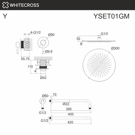 Душевой комплект с тропическим душем WHITECROSS Y YSET01GM графит