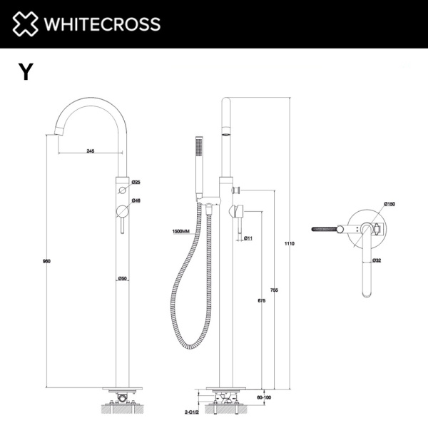 Напольный смеситель для ванны WHITECROSS Y Y1233CPB медь брашированная
