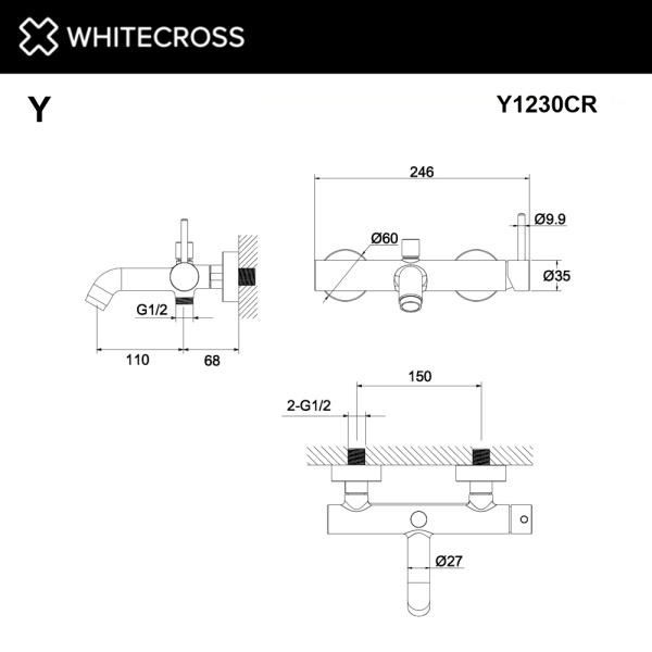 Смеситель для ванны и душа WHITECROSS Y Y1230CR хром
