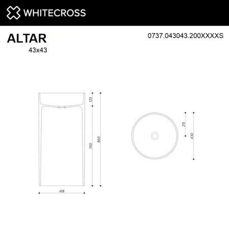 Раковина напольная WHITECROSS Altar 0737.043043.2XXXXS D=43 искусственный камень RAL матовый
