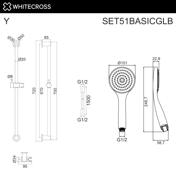 Душевой гарнитур WHITECROSS SET51BASICGLB золото брашированное
