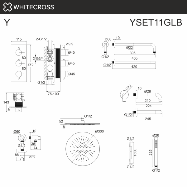 Душевой комплект с термостатом и изливом WHITECROSS Y YSET11GLB золото брашированное