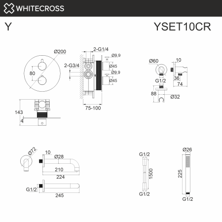 Душевой комплект с термостатом и изливом WHITECROSS Y YSET10CR хром