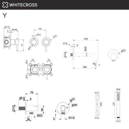 Смеситель для ванны на 4 отверстия WHITECROSS Y YSET1244SNIB никель брашированный
