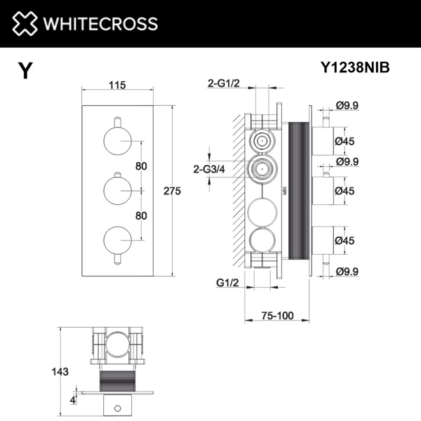 Смеситель термостатический встраиваемый WHITECROSS Y Y1238NIB никель брашированный