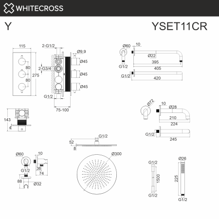 Душевой комплект с термостатом и изливом WHITECROSS Y YSET11CR хром