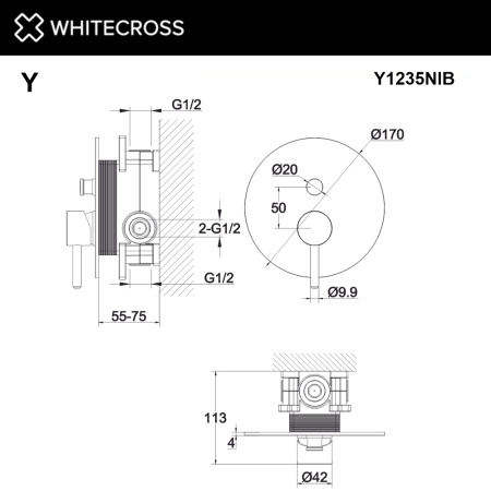 Смеситель встраиваемый WHITECROSS Y Y1235NIB никель брашированный