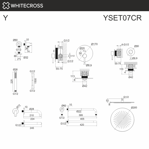 Душевой комплект с тропическим душем и изливом WHITECROSS Y YSET07CR хром