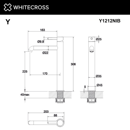 Смеситель для раковины L WHITECROSS Y Y1212NIB никель брашированный