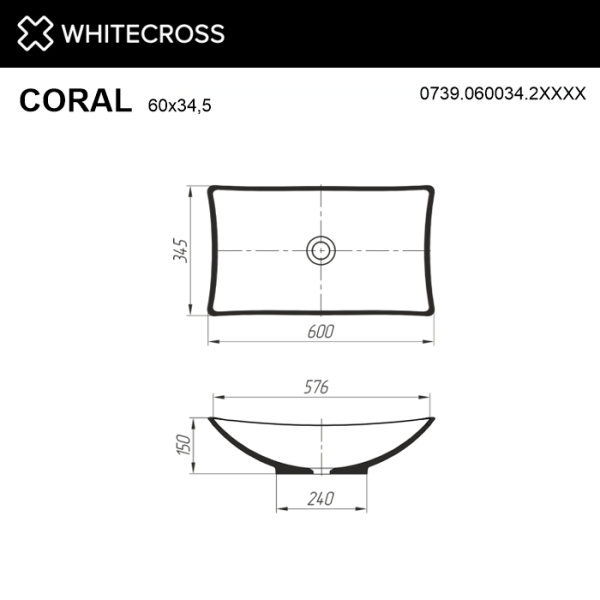 Раковина накладная WHITECROSS Co0739.060034.2XXXX 60х34.5 искусственный камень RAL матовый