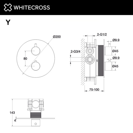 Смеситель термостатический встраиваемый WHITECROSS Y Y1236CPB медь брашированная