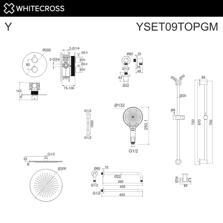Душевой комплект с термостатом WHITECROSS Y YSET09TOPGM графит