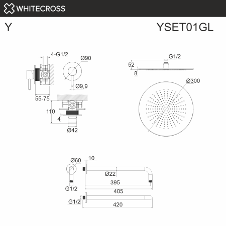 Душевой комплект с тропическим душем WHITECROSS Y YSET01GL золото гленцевое