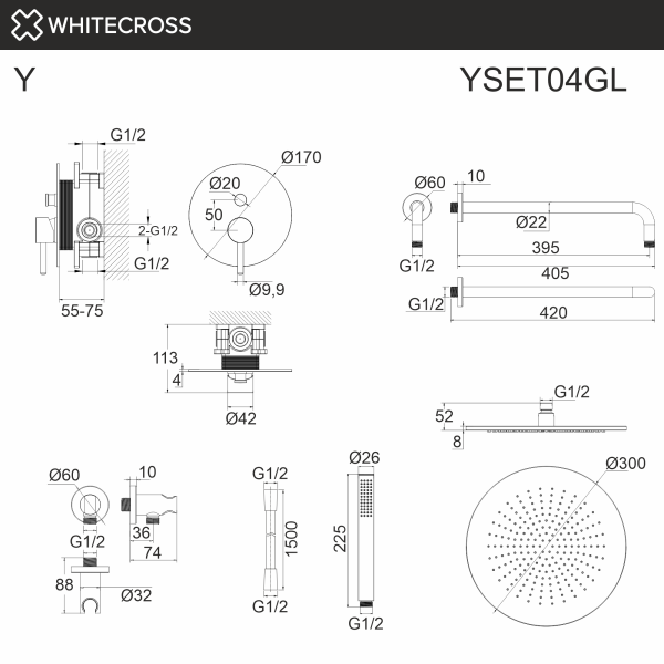 Душевой комплект с ручным и тропическим душем WHITECROSS Y YSET04GL золото гленцевое