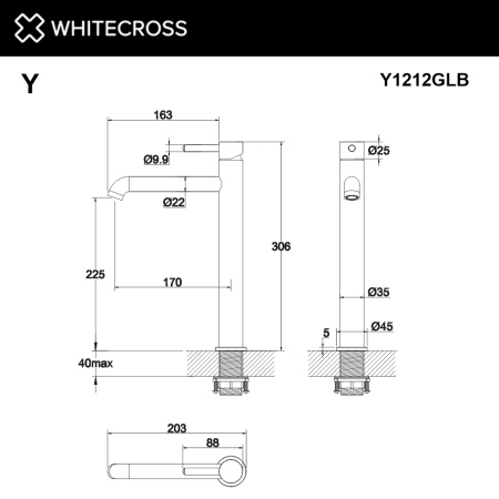 Смеситель для раковины L WHITECROSS Y Y1212GLB золото брашированное