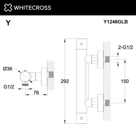 Смеситель для душа WHITECROSS Y Y1246GLB с термостатом золото брашированное