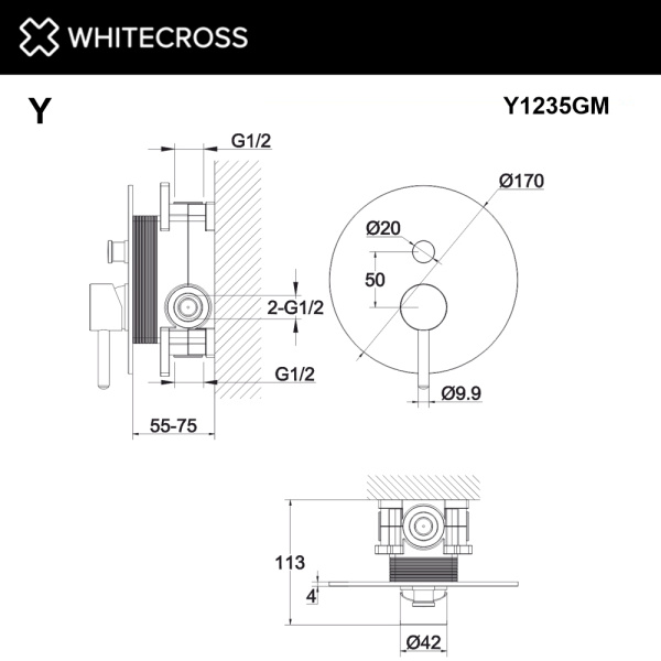 Смеситель встраиваемый WHITECROSS Y Y1235GM графит