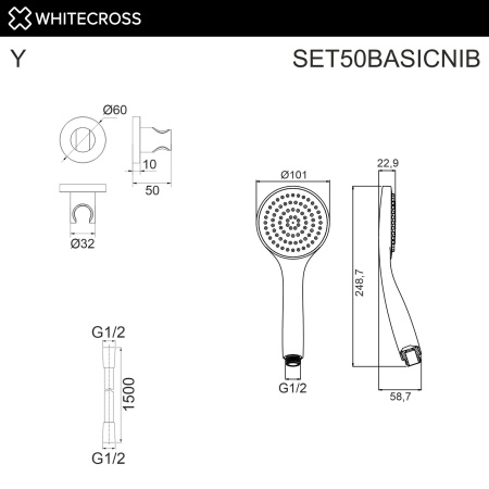 Душевой гарнитур WHITECROSS SET50BASICNIB никель брашированный