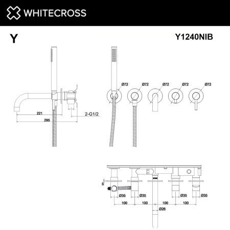 Смеситель для ванны скрытого монтажа WHITECROSS Y Y1240NIB никель брашированный