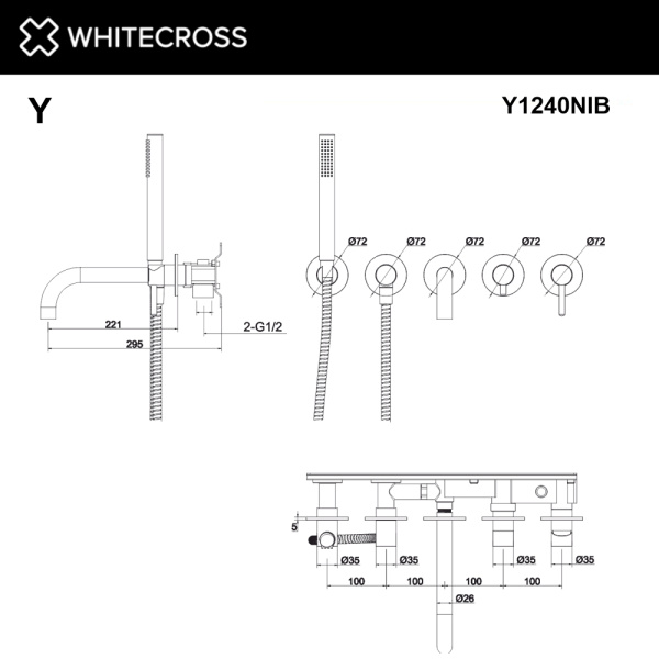 Смеситель для ванны скрытого монтажа WHITECROSS Y Y1240NIB никель брашированный