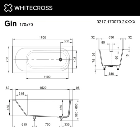 Ванна из искуственного камня WHITECROSS Gin 0217.170070.2XXXX 170х70 RAL матовый