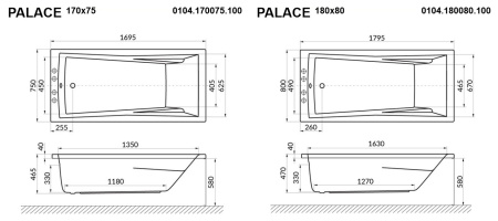 Акриловая ванна WHITECROSS Palace "NANO" 0104.170075.100.NANO.CR 170х75 белая глянецевая/хром
