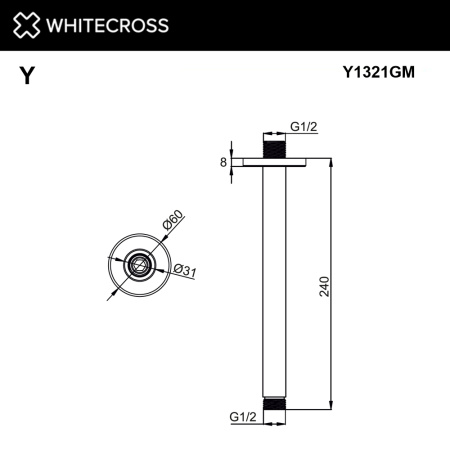 Душевой кронштейн потолочный WHITECROSS Y Y1321GM графит