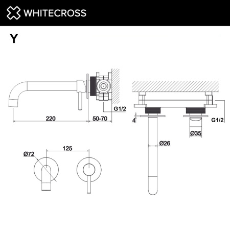 Встраиваемый смеситель L WHITECROSS Y Y1215CPB медь брашированная