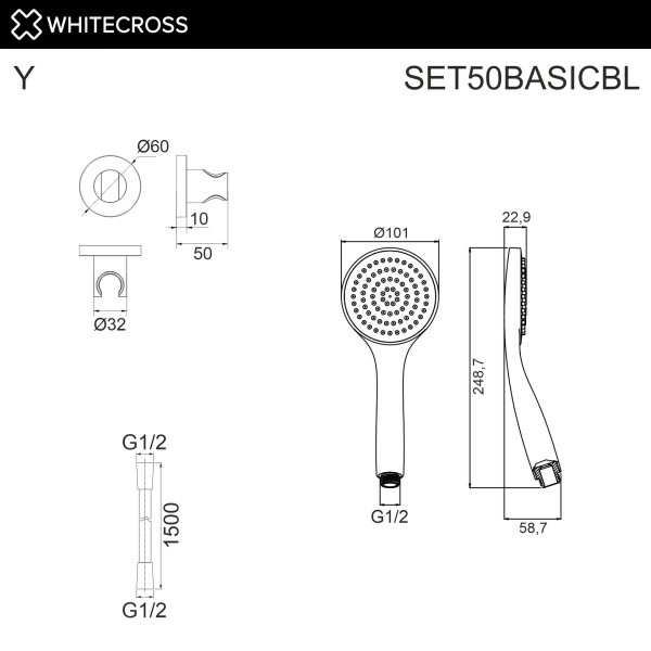 Душевой гарнитур WHITECROSS SET50BASICBL черный матовый