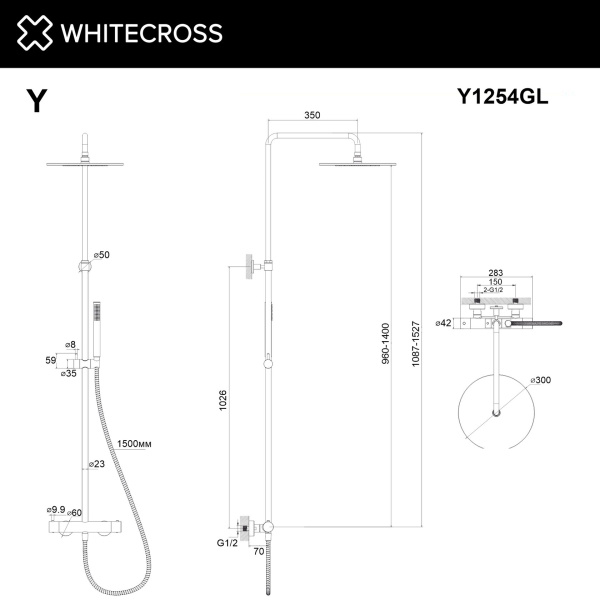 Душевая стойка с термостатом WHITECROSS Y Y1254GL золото гленцевое