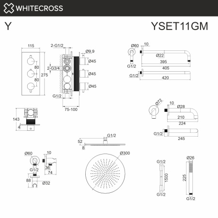 Душевой комплект с термостатом и изливом WHITECROSS Y YSET11GM графит
