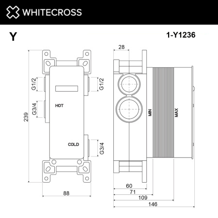 Встраиваемая часть смесителя WHITECROSS Y 1-Y1236 2 потребителя