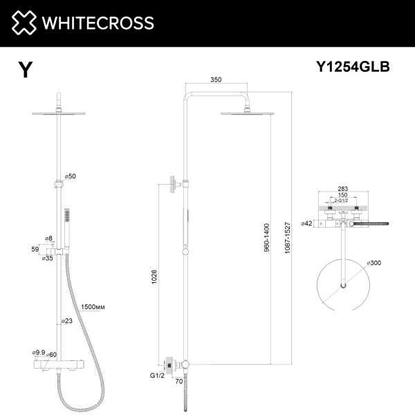 Душевая стойка с термостатом WHITECROSS Y Y1254GLB золото брашированное