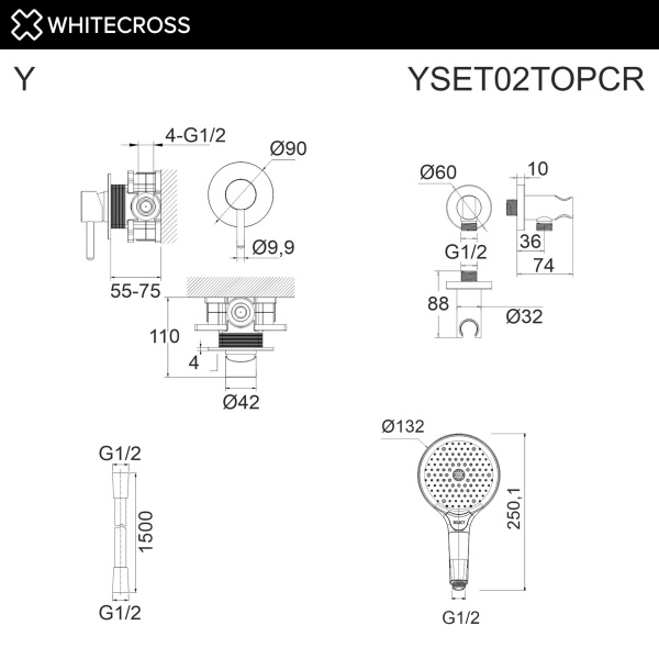 Душевой комплект с ручным душем WHITECROSS Y YSET02TOPCR хром