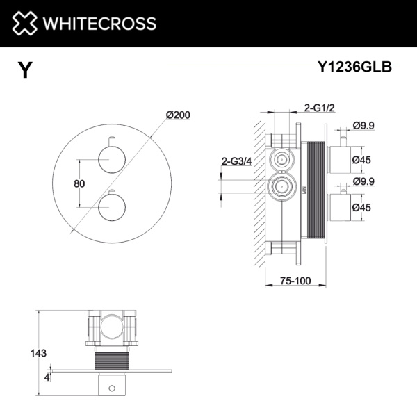Смеситель термостатический встраиваемый WHITECROSS Y Y1236GLB золото брашированное