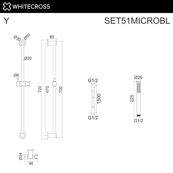 Душевой гарнитур WHITECROSS SET51MICROBL черный матовый