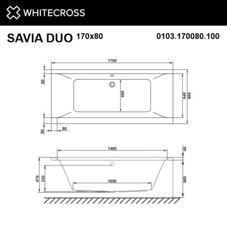 Акриловая ванна WHITECROSS Savia Duo "ULTRA" 0103.170080.100.ULTRA.CR 170х80 белая глянецевая/хром