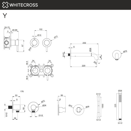 Смеситель для ванны скрытого монтажа WHITECROSS Y YSET1240GLB золото брашированное