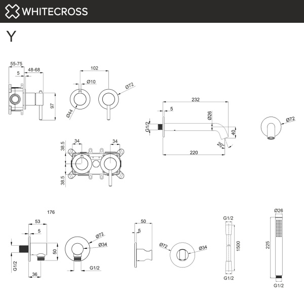 Смеситель для ванны скрытого монтажа WHITECROSS Y YSET1240NIB никель брашированный