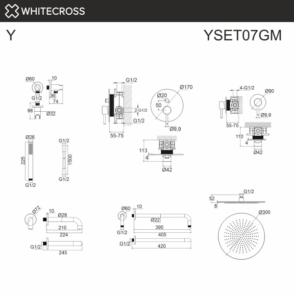 Душевой комплект с изливом и тропическим душем WHITECROSS Y YSET07GM графит