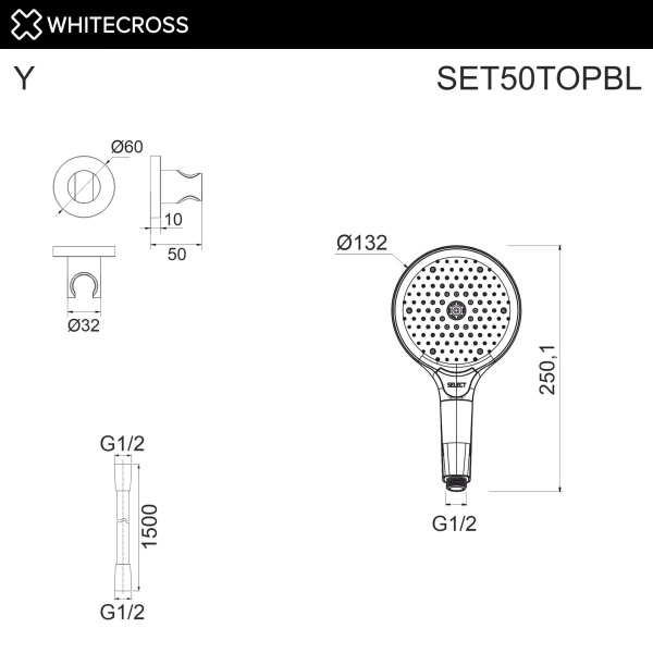 Душевой гарнитур WHITECROSS SET50TOPBL черный матовый