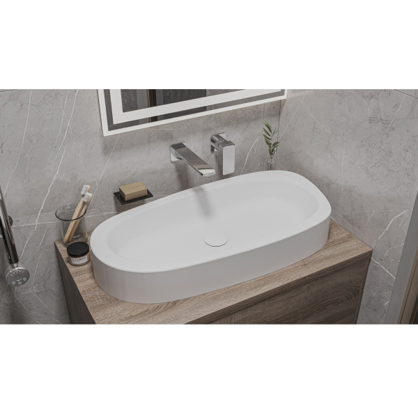 Раковина накладная WHITECROSS Moonstone E 0731.070035.200 70х35 искусственный камень белый матовый