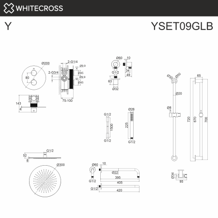 Душевой комплект с термостатом и тропическим душем WHITECROSS Y YSET09GLB золото брашированное