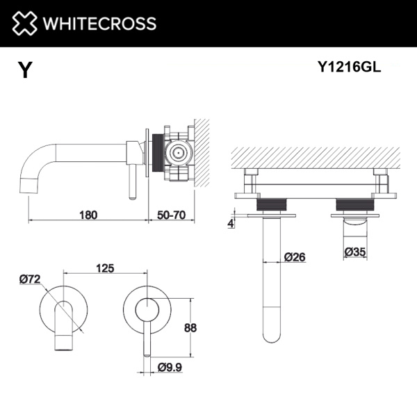 Смеситель для раковины WHITECROSS Y Y1216GL золото гленцевое