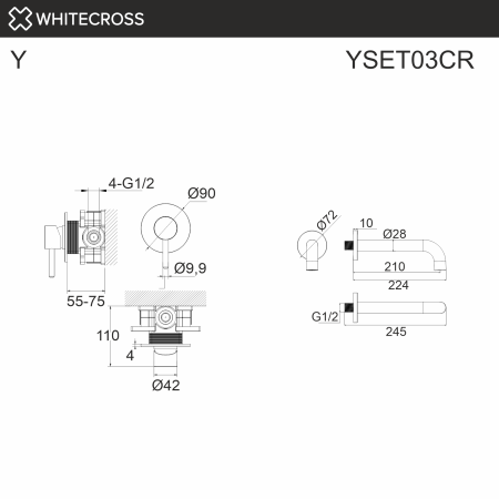 Душевой комплект с изливом WHITECROSS Y YSET03CR хром